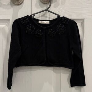Black Cropped Cardigan with Floral Accents